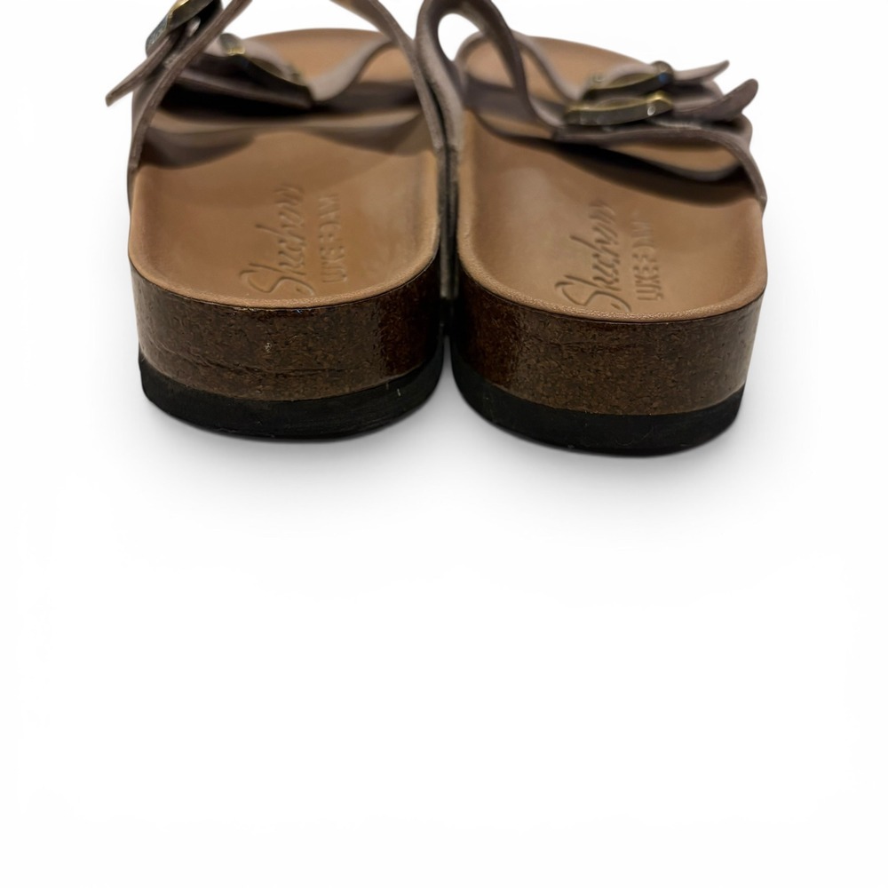 Skechers Luxe Foam Women's Size 7 Taupe Buckle Slide Sandals TPE Cork Midsole - Picture 5 of 10